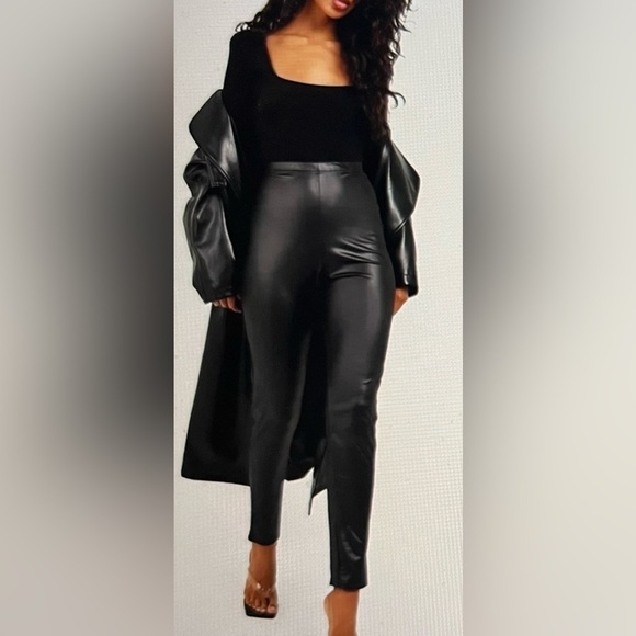 BOOHOO SUPER STRETCH FAUX LEATHER HIGH WAIST TROUSERS Sz 12 - Picture 1 of 8